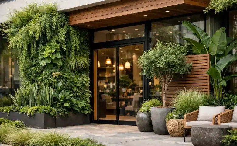 Fachadas comerciais com decoração natural